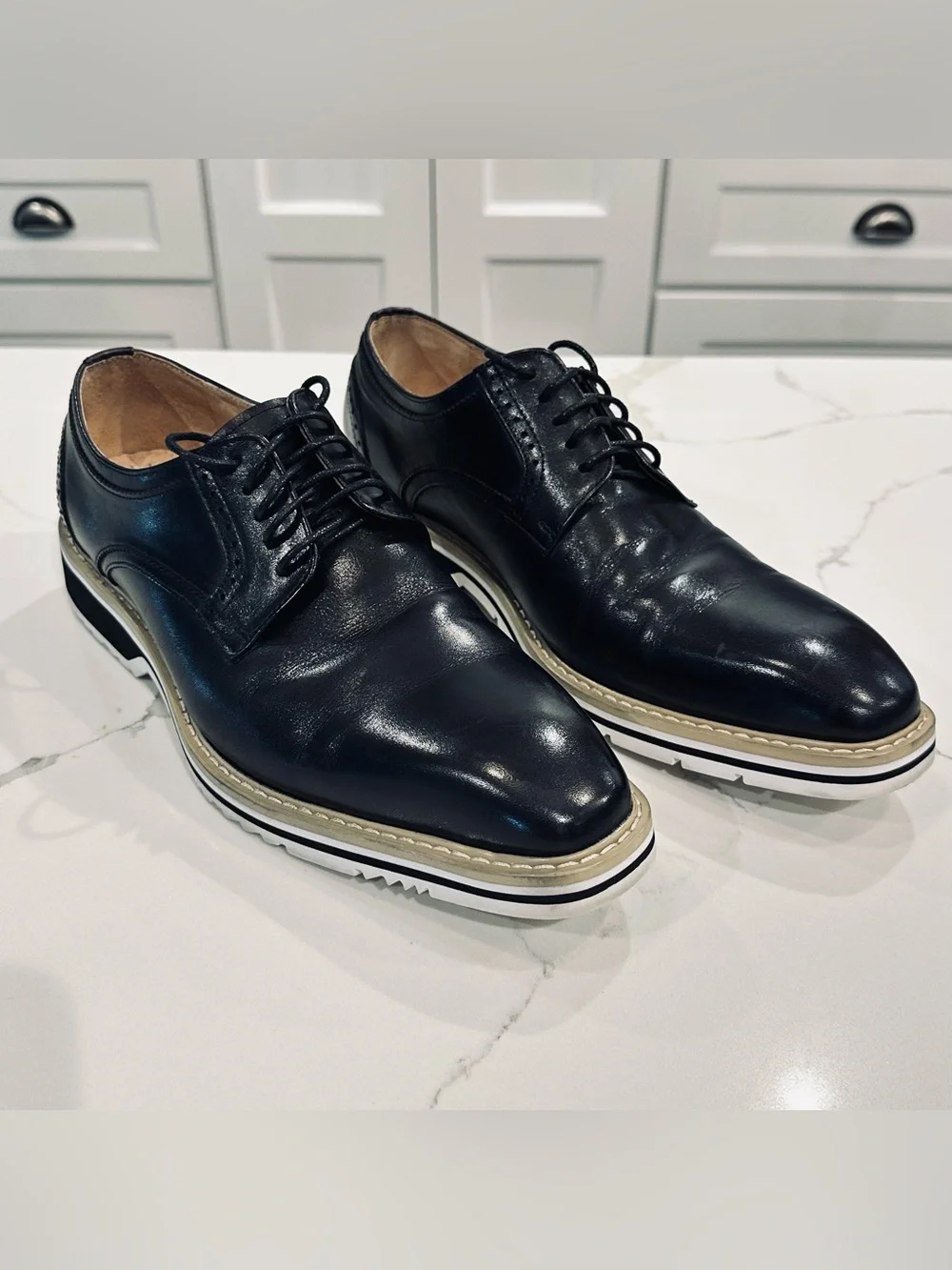 Stacy Adams Barringer Black Leather Plain Toe Oxford Dress Shoes Mens 9.5